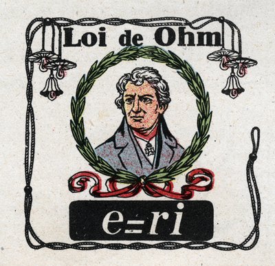 Elektrische eenheden: De Wet van Ohm door natuurkundige George Simon Ohm (1787-1854). Anonieme illustratie uit 1925. Privécollectie. door Anonymous Anonymous