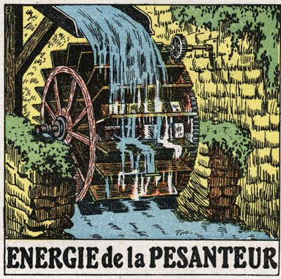 Energie van zwaartekracht: wiel van een watermolen door Anonymous Anonymous