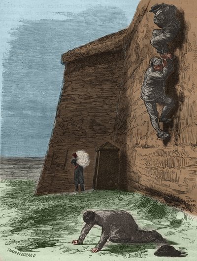 Ontsnapping uit de Rochefort Bagne in de 19e eeuw. Gravure in Histoire des bagnes depuis leur création à nos jours (1877) door Pierre Zaccone. Privécollectie. door Anonymous Anonymous