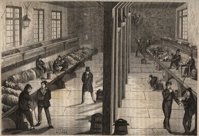 Ontsnapping van drie veroordeelden in de kamer Saint Gilles van de bagne de Rochefort op 28 december 1840. Gravure in 
