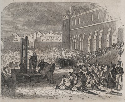 Executie in de Brest Bagne door Joseph Bordelet. Gravure in Histoire des bagnes depuis leur création à nos jours (1877) door Pierre Zaccone. Privécollectie. door Anonymous Anonymous