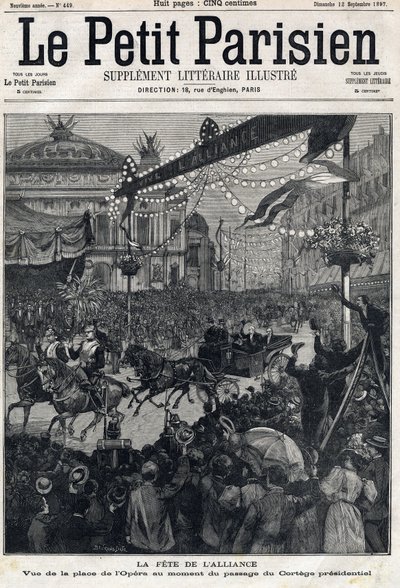 Feest van de Frans-Russische Alliantie: uitzicht op het Operaplein tijdens de passage van de presidentiële stoet van Felix Faure. In 