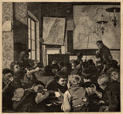 Einde van de les - school - gravure 1890 door Anonymous Anonymous