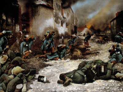 Eerste Wereldoorlog (1914-1918): Slag bij Chatillon sur Morin (Chatillon-sur-Marne) in september 1914 Anoniem schilderij door Anonymous Anonymous