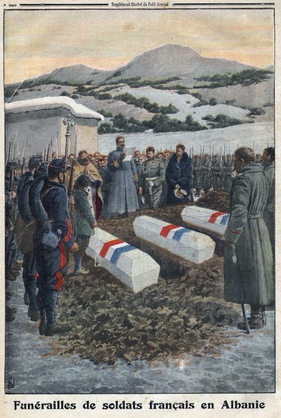 Eerste Wereldoorlog 1914-1918. Begrafenis van Franse soldaten in Albanië. In 