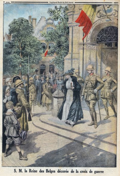 Eerste Wereldoorlog 1914-1918. Hare Majesteit de Koningin van de Belgen Elisabeth de Beieren (1876-1965) werd onderscheiden met het oorlogskruis. In 