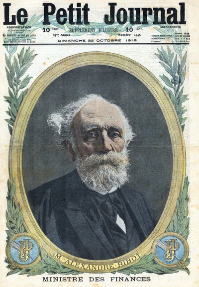 Eerste Wereldoorlog 1914-1918. Portret van de Franse minister van Financiën Alexandre Ribot (1842-1923). In 