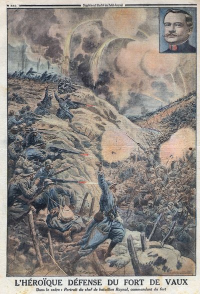 Eerste Wereldoorlog 1914-1918. De heroïsche verdediging van Fort de Vaux met zijn bataljonscommandant Sylvain Eugene Raynal (1867-1939). In "Le Petit Journal" door Anonymous Anonymous
