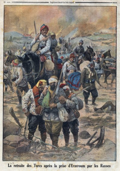 Eerste Wereldoorlog 1914-1918. De terugtocht van de Turken na de inname van Erzerum door de Russen. In 