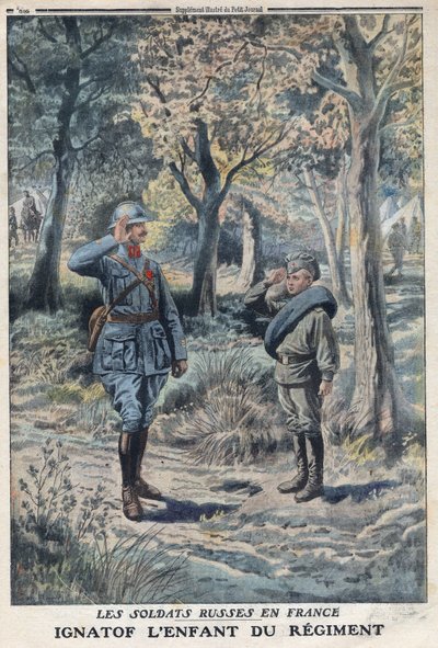 Eerste Wereldoorlog 1914-1918 (Oorlog 14-18). De jonge Russische soldaat Ignatof in een Frans legerregiment. In 
