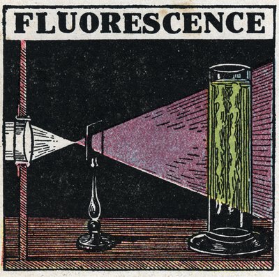 Fluorescentie: bewijs van de fluorescentie van lichamen. Anonieme illustratie uit 1925. Privécollectie. door Anonymous Anonymous