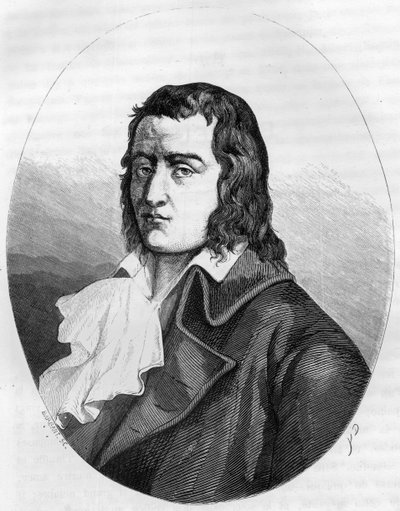 Franse Revolutie: "Portret van Francois Babeuf genaamd Gracchus (1760-1797) Franse revolutionair - Gravure van 1863 in "Le Livre Rouge - Histoire De L