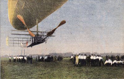 Van Compiegne naar Londen per luchtschip: de landing van Bayard-Clement in Wormwood Scrubbs. Gravure. Uit de krant 