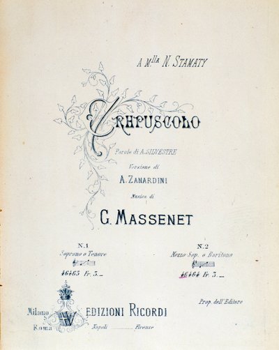 Frontispice van Crepuscule, pastoraal gedicht nr. 5 door Jules Massenet door Anonymous Anonymous