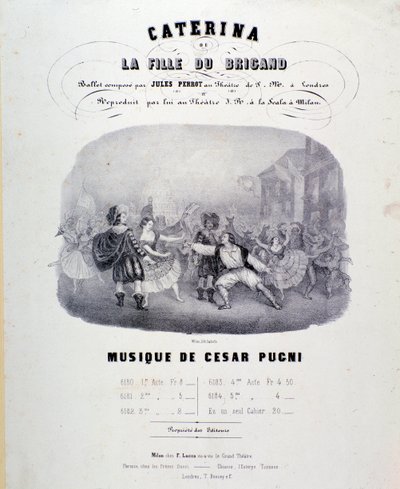 Frontispice voor de partituur van Catarina of de dochter van de bandiet door Pugni voor de voorstelling in het Teatro alla Scala (1847) door Anonymous Anonymous