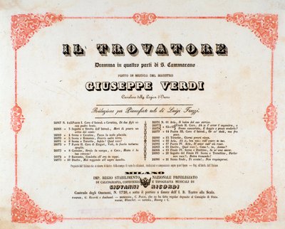Frontispice van Il trovatore (De troubadour), opera van Giuseppe Verdi door Anonymous Anonymous