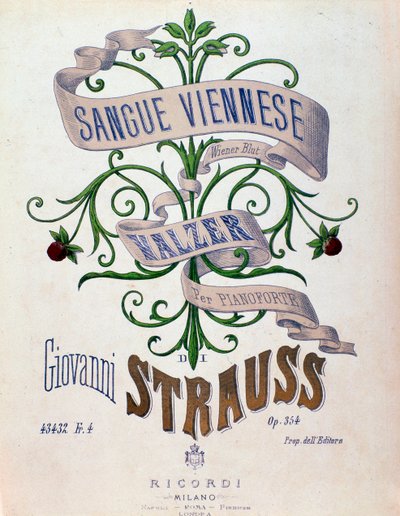 Frontispice van de partituur van Weense Bloed door Johann Strauss door Anonymous Anonymous