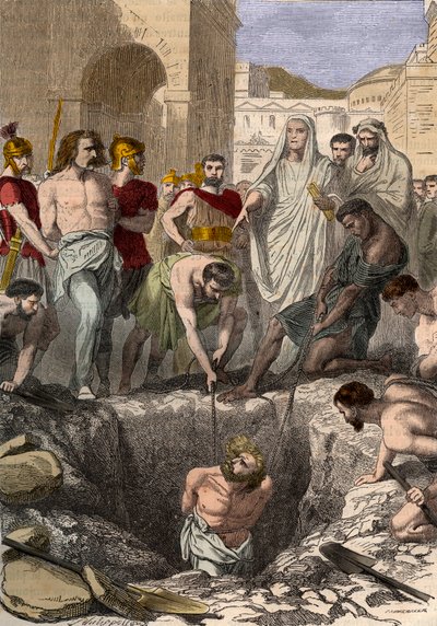 Galliërs begraven door de Romeinen - Gravure uit de 19e eeuw in 