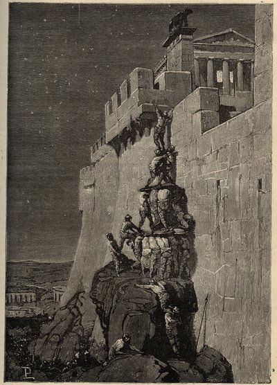 Galliërs proberen het Capitool te veroveren (390 v.Chr.) - Ganzen redden het Romeinse Capitool van Gallische indringers - gravure 1890 door Anonymous Anonymous