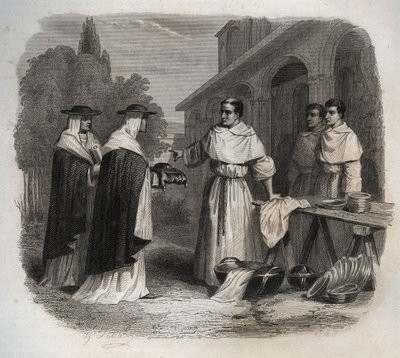 Giovanni da Fidanza bekend als Bonaventura (ca. 1217-1274) ontving de kardinaalshoed. Gravure uit 1846 in Lives of the Saints. Privécollectie door Anonymous Anonymous