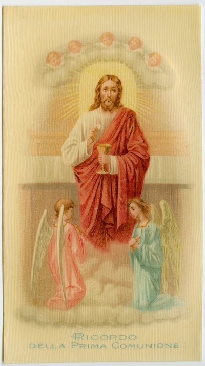 Heilige afbeelding: Eerste Communie, Jezus met de hostie (prent) door Anonymous Anonymous