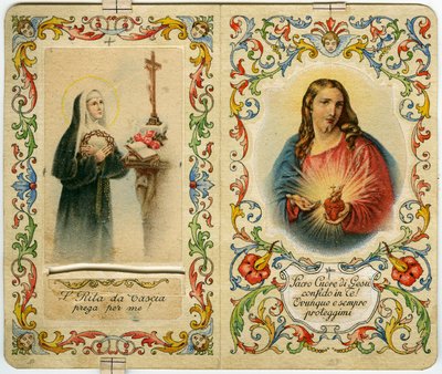 Heilige afbeelding met St. Rita van Cascia en Jezus met heilig hart door Anonymous Anonymous