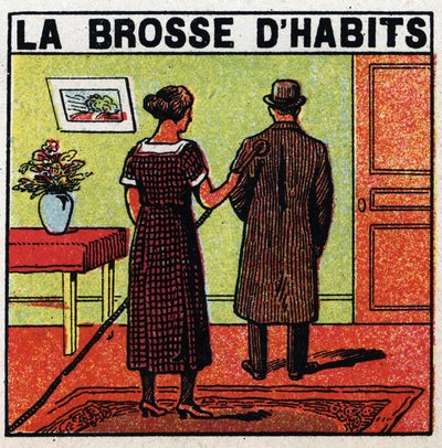 Huishoudelijk gebruik van elektriciteit: de klerenborstel. Anonieme illustratie uit 1925. Privécollectie. door Anonymous Anonymous