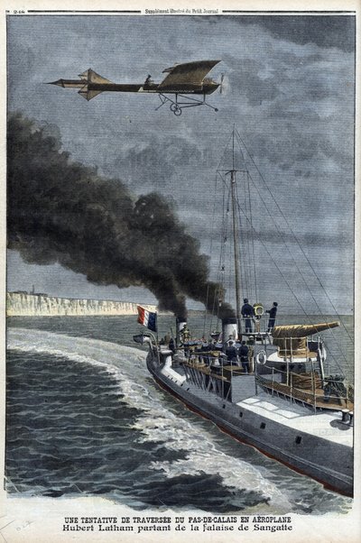 Hubert Latham (1883-1912), Franse vliegenier, vertrekt vanuit Sangatte in een eendekker 