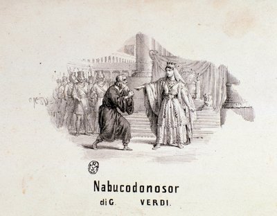 Geïllustreerde frontispice van de partituur van Nabucco opera van Giuseppe Verdi door Anonymous Anonymous