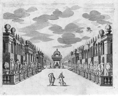 Illustratie voor Scene 4 van Act II van de opera in 5 bedrijven "Bellerofonte" door Francesco Sacrati. Decor door Jacopo Torelli door Anonymous Anonymous