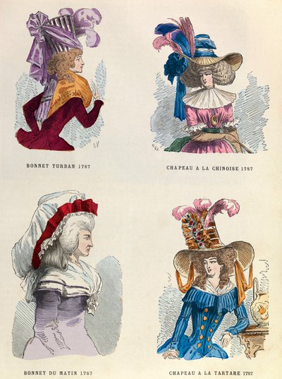In 1787 Tulband hoed; Ochtendhoed; Chinese hoed en Tataarse hoed door Anonymous Anonymous
