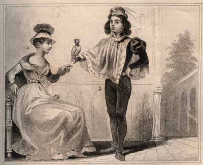 Jan II van Valois, Hertog van Alençon (1409-1476) met Marie de Fayel. Gravure uit 1859 in 