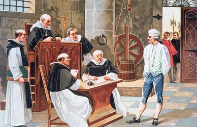 Oordeel bij het Hof van Ginebra van de Spaanse theoloog Miguel Serveto, veroordeeld tot verbranding op de brandstapel wegens ketterij in 1553 door Anonymous Anonymous