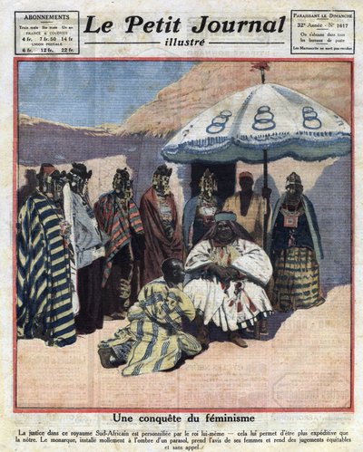 Rechtspleging en feminisme in zwarte Afrikaanse landen: een Zuid-Afrikaanse koning raadpleegt zijn vrouwen voordat hij een oordeel velt. Illustratie uit 