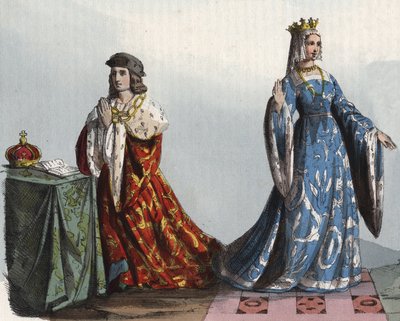 Koning Hendrik VI van Engeland en zijn koningin-gemalin Margaretha van Anjou - Hendrik VI van Engeland (1421 - 1471) en Margarita van Anjou (1429 - 1482) - gravure uit 