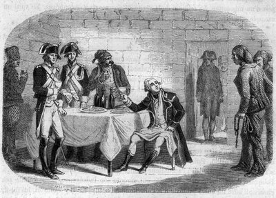 Laatste moment van hertog Armand Louis de Gontaut de Biron, opperbevelhebber van de legers van de Rijn en Var; stierf in 1793 - Gravure in 