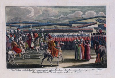 De Ottomaanse sultan Selim III (1761-1808) inspecteert zijn nieuwe infanterie door Anonymous Anonymous