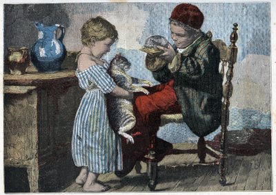 Les trennes de Minou. Gravure uit het einde van de 19e eeuw. Privécollectie. door Anonymous Anonymous