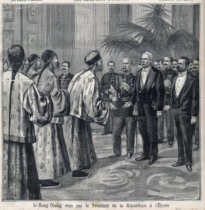 Li Hongzhang ontvangen door de president van de republiek Felix Faure in het Elysee-paleis. Gravure in Le Petite Parisien door Anonymous Anonymous