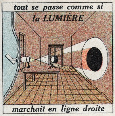 Lichtpropagatie: Alles gebeurt alsof het licht in een rechte lijn loopt. Anonieme illustratie uit 1925. Privécollectie door Anonymous Anonymous