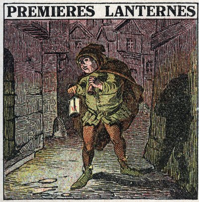 Lichtbronnen: de eerste lantaarns in de vroege Middeleeuwen. Anonieme illustratie uit 1925. Privécollectie. door Anonymous Anonymous