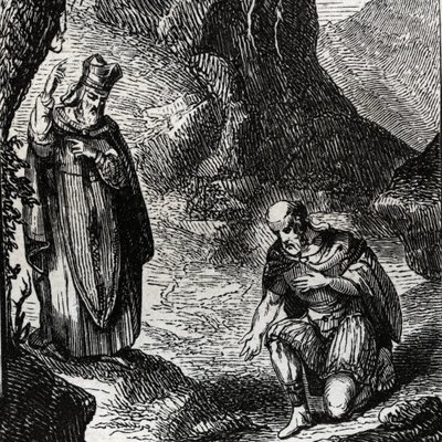 Martial de Limoges of Saint Martial (3e eeuw) bekeert de leider van het Keltische volk Lemovices - Gravure van 1846 in 
