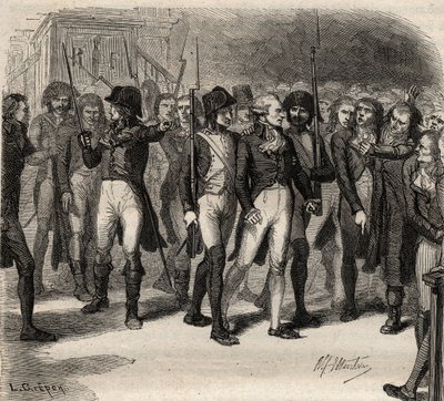 Maximilien Robespierre en zijn mede-beschuldigden gearresteerd in de Conventie in 1794 - Maximilien Robespierre en zijn mede-beschuldigden gearresteerd in de conventie in 1794 - gravure in 