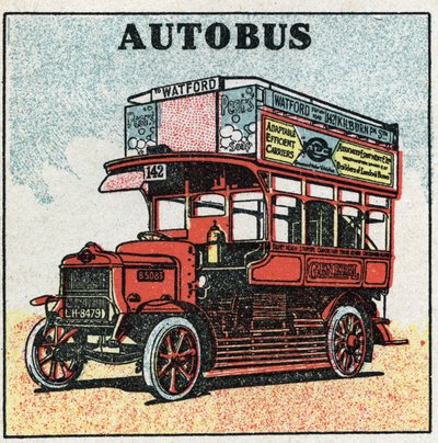 Mechanische tractie: bus. Anonieme illustratie uit 1925. Privécollectie. door Anonymous Anonymous