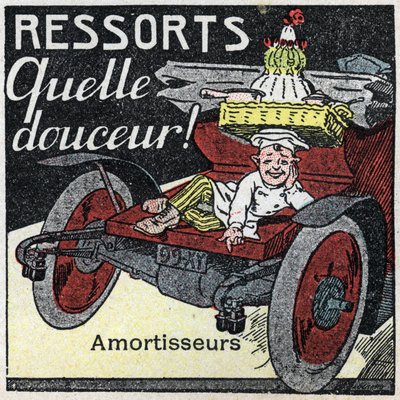 Mechanische tractie: schokveren van een auto. Anonieme illustratie uit 1925. Privécollectie. door Anonymous Anonymous