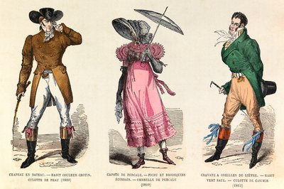 Mannen- en vrouwenkostuums tussen 1810 en 1812 in Parijs (regeerperiode van keizer Napoleon I) - privécollectie door Anonymous Anonymous
