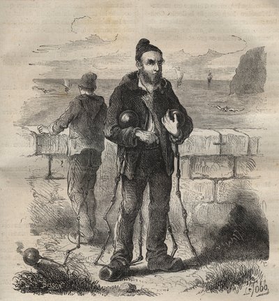Militairen veroordeeld tot de Toulon bagne in de 19e eeuw. Gravure in 