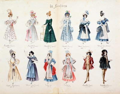 Musette, Marcello, Mimi, personages uit La boheme, opera van Puccini door Anonymous Anonymous