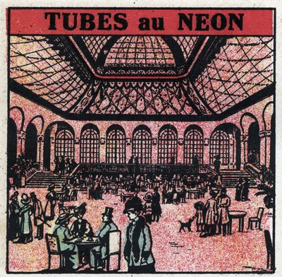 Nieuwe gas eigenschappen: neonbuizen. Anonieme illustratie uit 1925. Privécollectie. door Anonymous Anonymous
