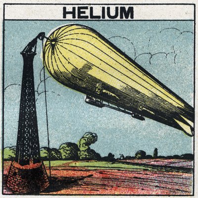 Nieuwe gas eigenschappen: zeppelin opgeblazen met helium. Anonieme illustratie uit 1925. Privécollectie. door Anonymous Anonymous